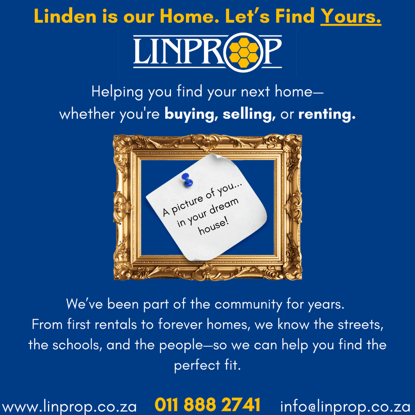 A blue poster with a picture frame and a note attached to it