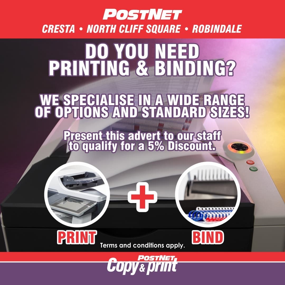 A flyer for a printing and binding company