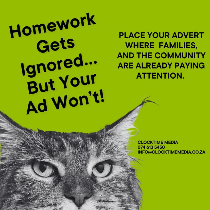 A poster with a cat's face and the words homework gets ignored, but