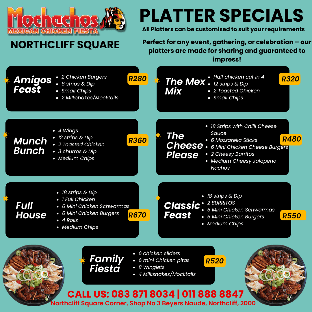 A menu for a restaurant with a blue background