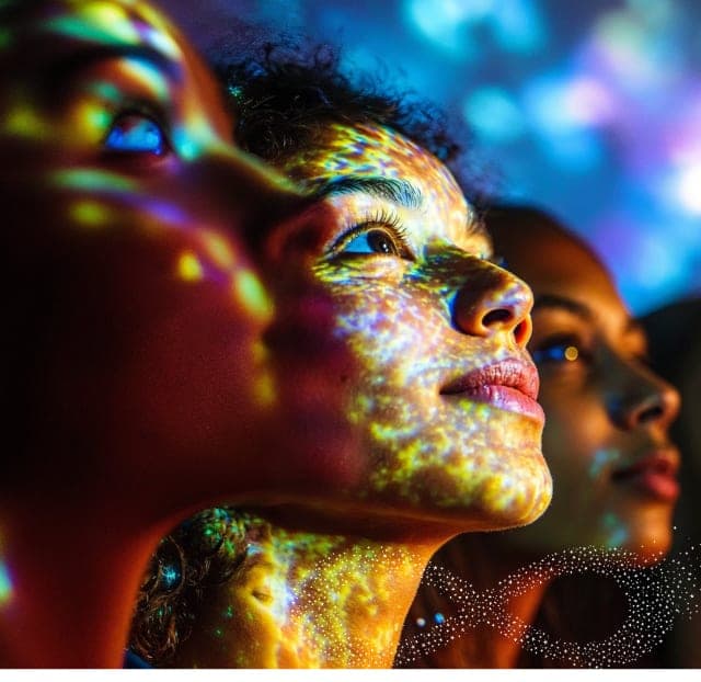A group of people with colored powder on their faces