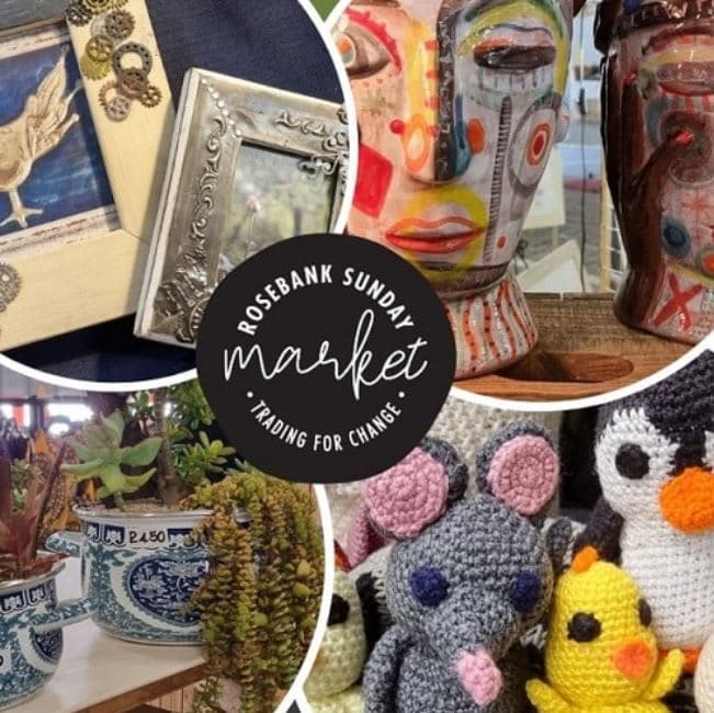 A collage of crocheted items including a picture of a bird, a