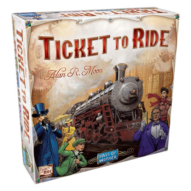 A ticket to ride board game is shown