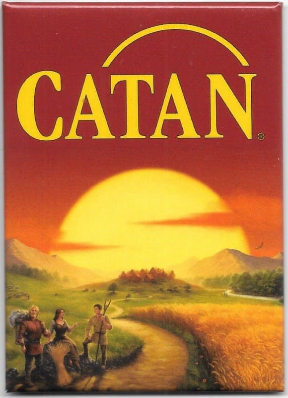 A picture of a book cover of catan