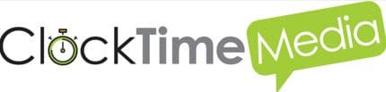 The clock time media logo with a speech bubble